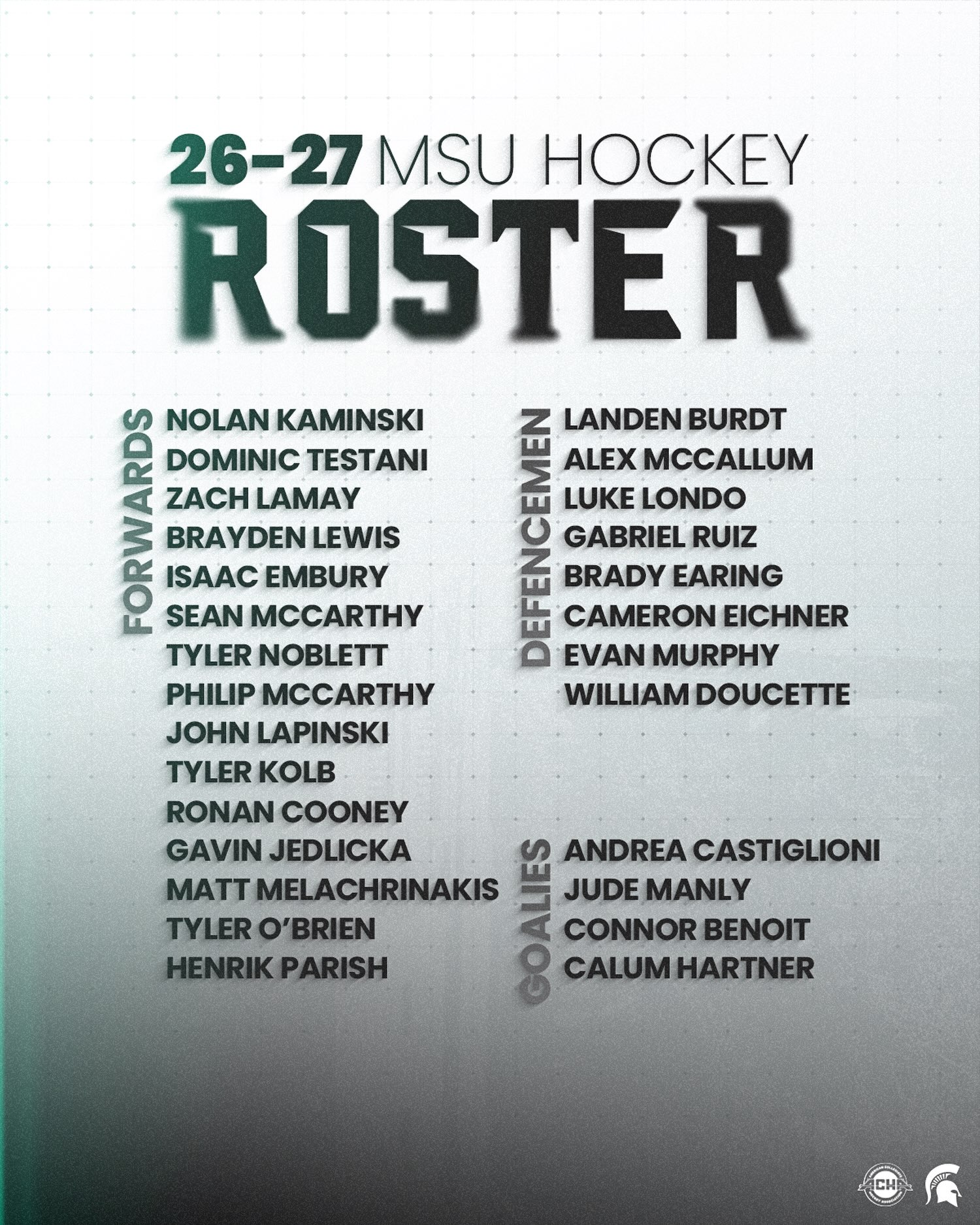 Official roster of the 2026-2027 ACHA Men’s D2 Spartans.